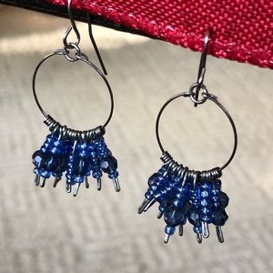 NWOT crystal blue hanging hoop pierced earrings